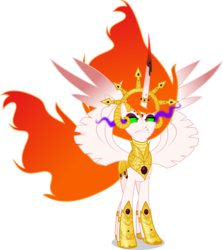 Size: 4998x5600 | Tagged: safe, artist:xebck, nightmare star, princess celestia, pony, g4, absurd resolution, alternate universe, armor, badass, colored horn, crown, curved horn, dark magic, evil, female, horn, jewelry, magic, mare, regalia, simple background, solo, sombra eyes, sombra horn, spread wings, supernova inferno, transparent background, vector