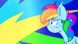 Size: 1024x576 | Tagged: dead source, safe, artist:shiny-cooler, rainbow dash, g4, female, grin, solo, torn ear