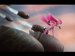 Size: 3460x2599 | Tagged: safe, artist:doekitty, pinkie pie, earth pony, semi-anthro, g4, bomb, crossover, female, high res, jinx (league of legends), league of legends, pinkamena diane pie, ponified, solo, weapon