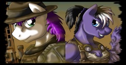 Size: 1280x658 | Tagged: safe, artist:stormblaze-pegasus, oc, oc only, oc:stormblaze, pegasus, pony, armor, clothes, fallout, fedora, goggles, hat, raider