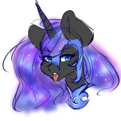 Size: 1000x1000 | Tagged: safe, artist:blowfishartist, nightmare moon, g4, female, nightmare mlem, portrait, simple background, sketchy, solo, tongue out