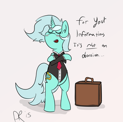 Size: 3402x3358 | Tagged: safe, artist:davierocket, lyra heartstrings, g4, blushing, business suit, dialogue, female, high res, lies, solo, suitcase