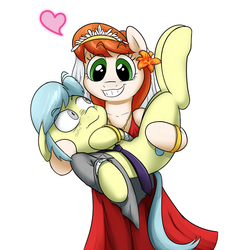 Size: 1100x1100 | Tagged: safe, artist:khorme, oc, oc only, oc:p.o.n.e., oc:ultramare, earth pony, pony, clothes, dress, heart, marriage, necktie, smiling, starboarding, suit, unrequited, wedding, wedding dress