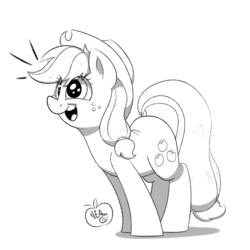 Size: 1280x1280 | Tagged: safe, artist:notenoughapples, applejack, g4, female, happy, monochrome, open mouth, sketch, smiling, solo