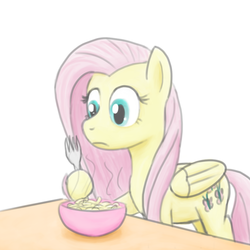 Size: 800x800 | Tagged: safe, artist:unsavorydom, fluttershy, g4, cheese, female, food, fork, macaroni, macaroni and cheese, pasta, sketch, solo