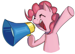 Size: 1319x937 | Tagged: safe, artist:blu-red, pinkie pie, earth pony, pony, g4, female, mare, megaphone, simple background, solo, transparent background