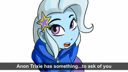 Size: 700x395 | Tagged: safe, artist:ponut_joe, trixie, equestria girls, g4, animated at source, cute, diatrixes, explicit source, female, implied anon, link in source, solo, talking to viewer, youtube