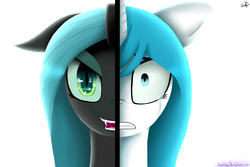 Size: 1000x666 | Tagged: safe, artist:shan3ng, queen chrysalis, oc, oc:papillon, flutter pony, g4, crying, duality