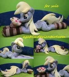 Size: 1024x1138 | Tagged: safe, artist:agatrix, derpy hooves, pegasus, pony, g4, clothes, female, food, irl, life size, mare, muffin, photo, plushie, prone, socks, solo, striped socks