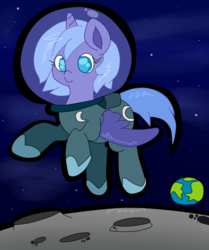 Size: 751x898 | Tagged: safe, artist:ende26, artist:krazykari, princess luna, g4, astronaut, female, filly, moon, planet, smiling, solo, space, spacesuit, woona