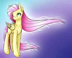 Size: 1440x1162 | Tagged: safe, artist:foxqueeny, fluttershy, g4, female, gradient background, solo, windswept mane