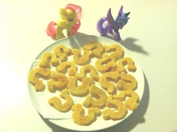 Size: 1000x747 | Tagged: safe, fluttershy, princess luna, g4, twilight time, brushable, defictionalization, french fries, horseshoe fries, irl, mcdonald's happy meal toys, photo, toy