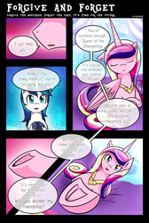 Size: 1500x2234 | Tagged: safe, artist:vavacung, princess cadance, queen chrysalis, shining armor, comic:to love alicorn, g4, comic, dialogue, disguise, eyes closed, open mouth, smiling, speech bubble, underhoof