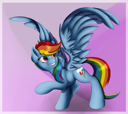 Size: 1347x1200 | Tagged: safe, artist:ac-whiteraven, rainbow dash, g4, female, raised hoof, simple background, solo, spread wings