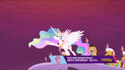 Size: 1920x1080 | Tagged: safe, screencap, princess celestia, alicorn, pony, unicorn, g4, season 5, the cutie re-mark, crystal war timeline, desperation, discovery family logo, ethereal mane, female, glare, gritted teeth, male, mare, ordering, pointing, royal guard, shit just got real, spear, spread wings, stallion, unicorn royal guard, weapon, you know for kids