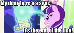 Size: 800x355 | Tagged: safe, edit, edited screencap, screencap, starlight glimmer, pony, unicorn, g4, season 5, the cutie re-mark, anastasia, don bluth, female, image macro, in the dark of the night, magic, mare, meme, movie reference, pure unfiltered evil, s5 starlight, scroll, solo, song reference, twilight's castle