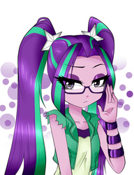 Size: 1000x1300 | Tagged: safe, artist:nekojackun, aria blaze, equestria girls, g4, adorkable, aria flat, ariabetes, cute, delicious flat chest, dork, eyeshadow, female, glasses, makeup, pigtails, sexy, solo, twintails