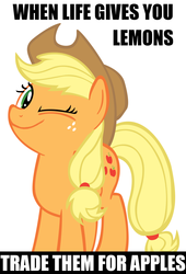 Size: 913x1340 | Tagged: safe, artist:delzepp, applejack, g4, cute, female, image macro, jackabetes, joke, meme, motivational, solo, truth, wink