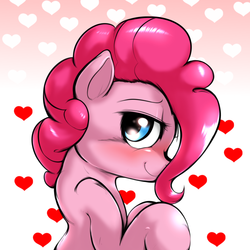 Size: 1000x1000 | Tagged: safe, artist:ushiro no kukan, pinkie pie, g4, blushing, female, heart, profile, shy, smiling, solo