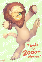 Size: 613x900 | Tagged: safe, artist:amy30535, applejack, g4, animal costume, applelion, clothes, costume, cute, female, followers, grin, jackabetes, one eye closed, paw pads, solo, wink