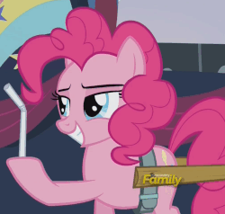 Size: 1009x959 | Tagged: safe, screencap, fernando the straw, pinkie pie, g4, the mane attraction, animated, discovery family logo, eyebrow wiggle, female, harness, loop, wagon