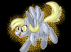 Size: 3300x2400 | Tagged: safe, artist:sciggles, derpy hooves, pegasus, pony, g4, female, flying, high res, mare, smiling, solo, watermark