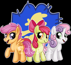 Size: 800x727 | Tagged: safe, artist:sciggles, apple bloom, scootaloo, sweetie belle, g4, cutie mark crusaders, watermark