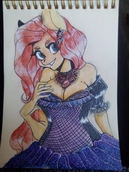 Size: 1620x2160 | Tagged: safe, artist:yukomaussi, fluttershy, anthro, g4, female, solo, traditional art