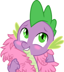 Size: 7155x8073 | Tagged: safe, artist:nero-narmeril, spike, dragon, g4, inspiration manifestation, absurd resolution, blushing, feather boa, male, simple background, solo, transparent background, vector