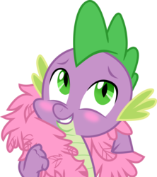 Size: 7155x8073 | Tagged: safe, artist:nero-narmeril, spike, dragon, g4, inspiration manifestation, my little pony: friendship is magic, absurd resolution, blushing, feather boa, male, simple background, solo, transparent background, vector