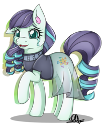 Size: 1000x1218 | Tagged: safe, artist:pillonchou, coloratura, g4, the mane attraction, clothes, female, open mouth, raised hoof, rara, signature, solo, teary eyes, that was fast, the magic inside