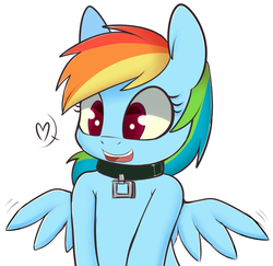 Size: 1226x1194 | Tagged: safe, artist:higglytownhero, rainbow dash, pegasus, pony, g4, collar, cute, dashabetes, female, mare, open mouth, pet-dash, simple background, solo, white background, wingboner