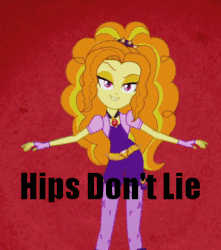 Size: 315x356 | Tagged: safe, edit, edited screencap, screencap, adagio dazzle, equestria girls, g4, my little pony equestria girls: rainbow rocks, animated, battle of the bands, bedroom eyes, caption, dancing, female, hips, hips don't lie, image macro, looking at you, meme, open mouth, raised eyebrow, rocking, seduction, shakira, singing, smiling, smirk, solo, swaying hips