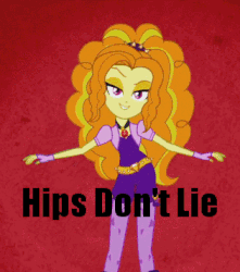 Size: 315x356 | Tagged: safe, edit, edited screencap, screencap, adagio dazzle, human, equestria girls, g4, my little pony equestria girls: rainbow rocks, animated, battle of the bands, bedroom eyes, caption, dancing, female, hips, hips don't lie, image macro, looking at you, meme, open mouth, raised eyebrow, rocking, seduction, shakira, singing, smiling, smirk, solo, swaying hips