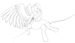 Size: 1524x877 | Tagged: safe, artist:alixnight, fluttershy, butterfly, anthro, unguligrade anthro, g4, clothes, dress, female, monochrome, nature, solo