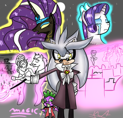 Size: 598x573 | Tagged: safe, artist:kaiamurosesei, nightmare rarity, rarity, spike, g4, crossover, crossover shipping, female, male, shipping, silvarity, silver the hedgehog, sonic the hedgehog, sonic the hedgehog (series), straight