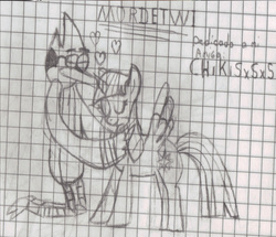 Size: 1024x882 | Tagged: safe, artist:kaiamurosesei, twilight sparkle, alicorn, pony, g4, crossover, female, graph paper, male, mare, monochrome, mordecai, mordetwi, regular show, shipping, traditional art, twilight sparkle (alicorn)