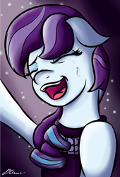 Size: 693x1022 | Tagged: safe, artist:johesy, coloratura, g4, the mane attraction, clothes, eyes closed, female, open mouth, rara, scene interpretation, signature, singing, solo, teary eyes, that was fast, the magic inside