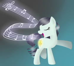 Size: 800x709 | Tagged: safe, artist:sunset-sunrize, coloratura, g4, the mane attraction, digital art, eyes closed, female, music notes, raised hoof, rara, simple background, singing, solo, that was fast, the magic inside
