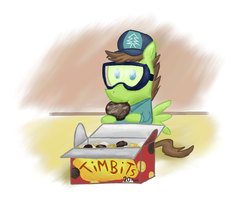 Size: 700x560 | Tagged: safe, artist:pacificgreen, douglas spruce, evergreen, g4, box, bread, donut, eating, food, male, solo, tim hortons, timbits