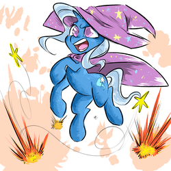 Size: 1000x1000 | Tagged: safe, artist:glacierclear, trixie, pony, unicorn, g4, explosion, female, fireworks, mare, open mouth, solo