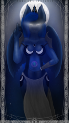 Size: 1080x1920 | Tagged: safe, artist:voltshotthemetalhead, princess luna, anthro, g4, armor, both cutie marks, female, glowing eyes, moon, night, solo, stars