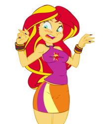 Size: 853x1024 | Tagged: safe, artist:ponut_joe, artist:ravecrocker, sunset shimmer, equestria girls, g4, armpits, blushing, clothes, female, nail polish, open mouth, simple background, skirt, solo, surprised, white background