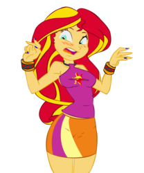 Size: 853x1024 | Tagged: safe, artist:ponut_joe, artist:ravecrocker, sunset shimmer, equestria girls, g4, armpits, blushing, clothes, female, nail polish, open mouth, simple background, skirt, solo, surprised, transparent background