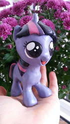 Size: 720x1280 | Tagged: safe, twilight sparkle, pony, g4, craft, cute, filly, hand, holding a pony, irl, photo, sculpture