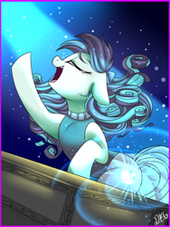 Size: 1200x1600 | Tagged: safe, artist:dragonfoxgirl, coloratura, earth pony, pony, g4, the mane attraction, clothes, crying, cutie mark, eyes closed, female, floppy ears, glowing cutie mark, i am just a pony, mare, musical instrument, open mouth, piano, raised hoof, solo, the magic inside