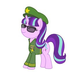 Size: 600x600 | Tagged: safe, artist:datspaniard, starlight glimmer, g4, backwards cutie mark, dictator, female, simple background, smiling, solo, stalin glimmer, sunglasses, transparent background, tropico