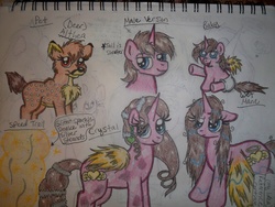 Size: 3648x2736 | Tagged: safe, artist:shelby100, oc, oc only, oc:althea, oc:carmela, alicorn, deer, pony, alicorn oc, baby, crystallized, diaper, high res, pet, rule 63, solo, traditional art, wet, wet mane, younger