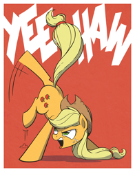 Size: 1800x2300 | Tagged: safe, artist:php104, applejack, earth pony, pony, g4, bucking, female, i can't believe it's not idw, kick, kicking, mare, open mouth, solo, yeehaw