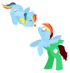 Size: 1833x1929 | Tagged: safe, artist:lucky-jacky, rainbow dash, oc, oc:northern haste, g4, assimilation, clone, commission, crying, northash, rainbow blitz, rule 63, simple background, transformation, transparent background, twinning